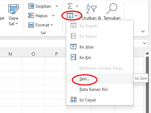 Menu Fill - Series pada Microsoft Excel - GAMELAB.ID